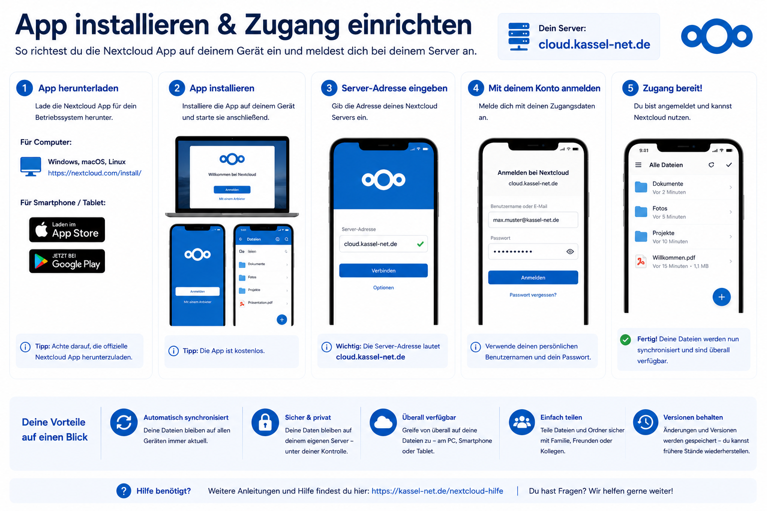 Nextcloud App installieren und Zugang einrichten